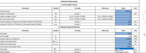 Spreader Beam Design Spreadsheet