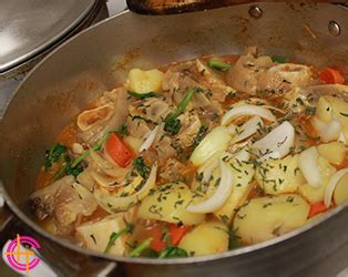 Cow feet stew with potatoes and carrots, ragout