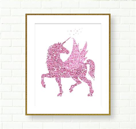 Unicorn Illustration Printable Wall Art Glitter by PeachAndGold | Printable wall art, Unicorn ...