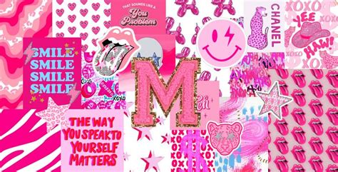 Preppy Letter M Desktop Background- Hot Pink | Cute laptop wallpaper ...