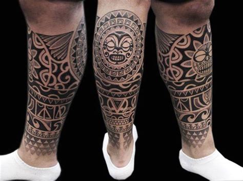 dotwork maori polynesian fusion leg sleeve tattoo by Obi: TattooNOW