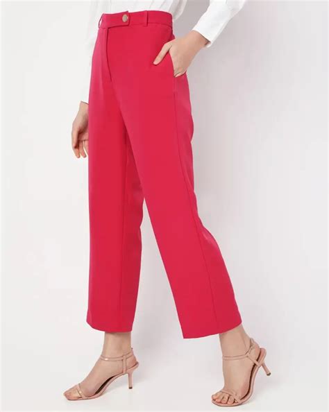 PINK HIGH RISE STRAIGHT FIT PANTS - Suvidha