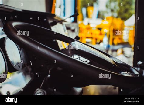 Interior inside the new bus cabin. Black and white Stock Photo - Alamy