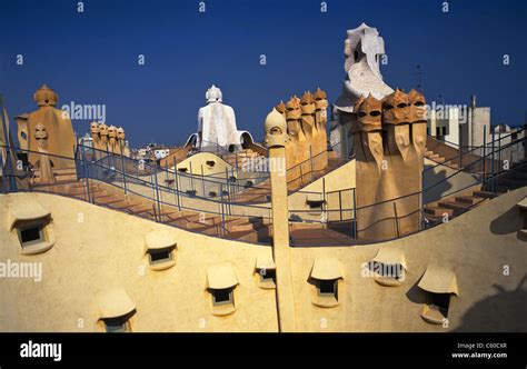 La Pedrera Casa Mila roof top Barcelona Spain Stock Photo - Alamy