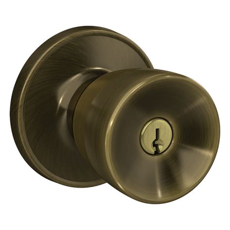 First Secure by Schlage Hawkins Keyed Entry Door Knob Lock in Antique Brass for Exterior ...