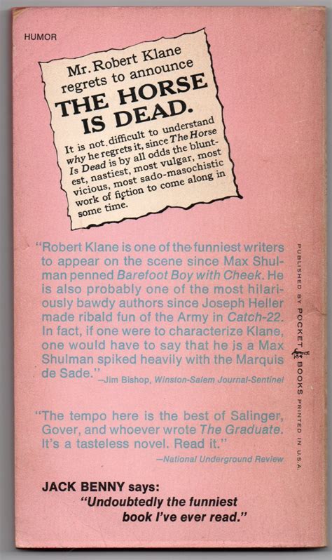 The Horse is Dead A Tasteless Novel by Robert Klane Pocket Books Paperback 1969 3rd printing