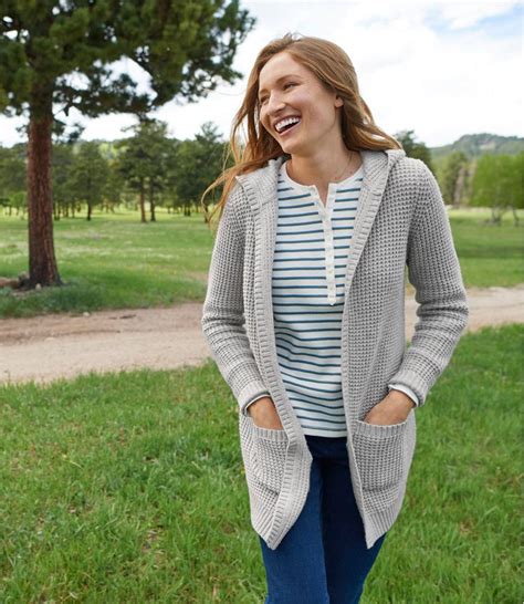 Women's Waffle-Stitch Sweater, Hooded Open Cardigan