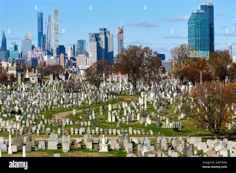 Queens, NY - November 16 2020: Cavalry Cemetery in Queens, NYC in front ...