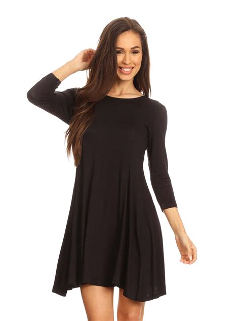 JERSEY KNIT LONG SLEEVE FLARED SWING DRESS | eBay