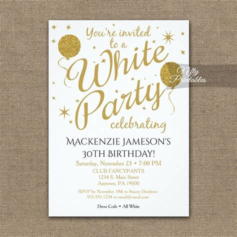 All White Party Invitations PRINTED - Nifty Printables | 60th birthday ...