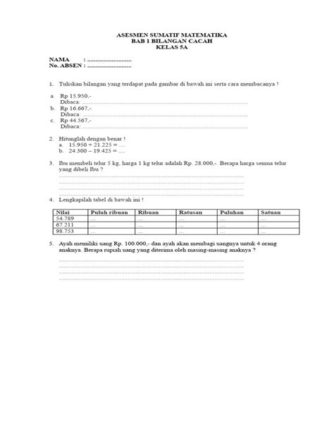 Asesmen Sumatif Matematika | PDF