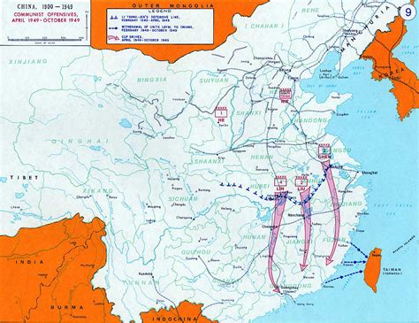 Map of China - Communist Offensives Apr-Oct 1949