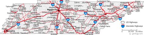 Tennessee State Map With Cities And Towns