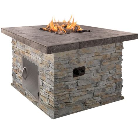 Cal Flame 48 in. Natural Stone Propane Gas Fire Pit in Gray with Log Set and Lava Rocks-FPT-S302 ...