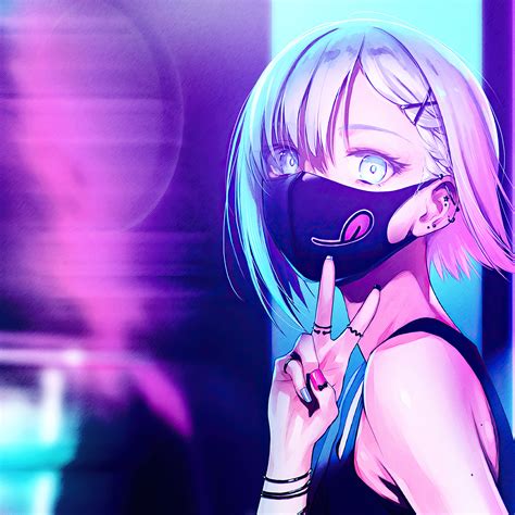 2048x2048 Anime Girl City Lights Neon Face Mask 4k Ipad Air ,HD 4k ...