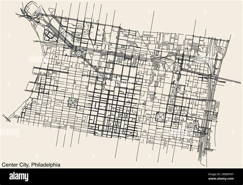 Street roads map of the CENTER CITY neighborhood, PHILADELPHIA Stock ...