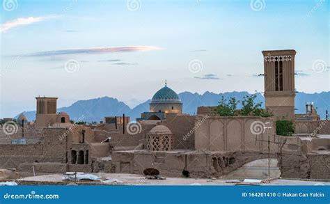 Yazd Cityscape with Old Brick Buildings and Badgirs Wind Catching ...