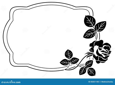 Black and White Frame with Stylized Roses Silhouettes. Raster Cl Stock Illustration ...