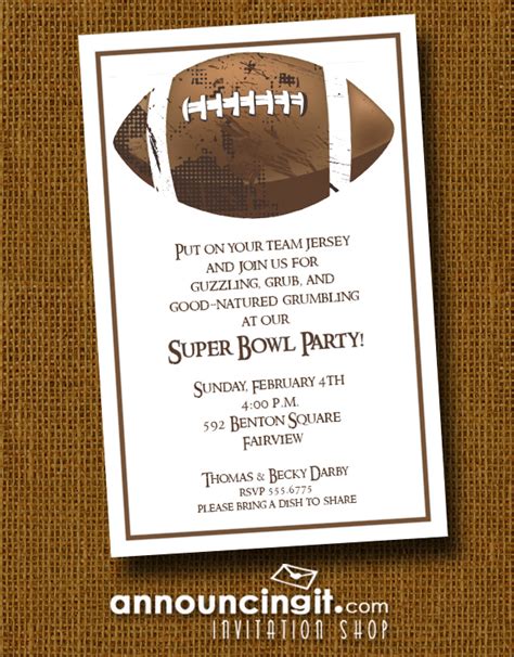 Brown Grunge Football Super Bowl Party Invitations