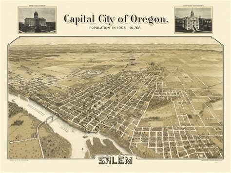 Historic Map of Salem Oregon 1905 Marion County | Panoramic map, Salem art, Oregon pictures