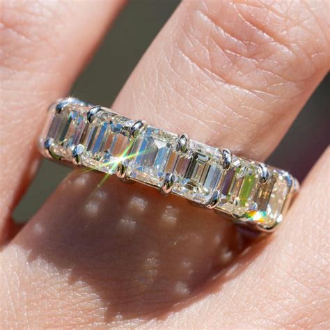 Emerald Cut Moissanite Ring Eternity Matching Band Wedding - Etsy UK