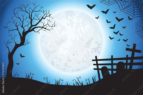 Halloween Spooky Blue Vector Scene Background 2 Stock Vector | Adobe Stock