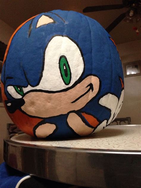 Sonic the Hedgehog Halloween pumpkin painted my 7 year old son DJ and I | Painted pumpkins ...