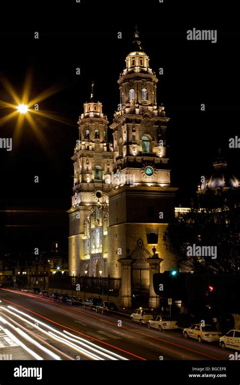 Morelia Cathedral at night on the Plaza de Armas Morelia, Michoacan ...