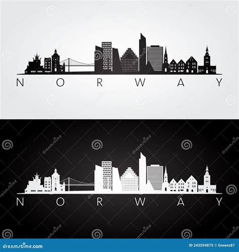 Norway Skyline And Landmarks Silhouette Cartoon Vector | CartoonDealer.com #243594875