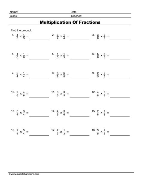 Fractions Worksheets Multiplication