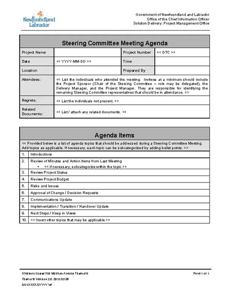 Example Steering Committee Meeting Agenda - PDFSimpli