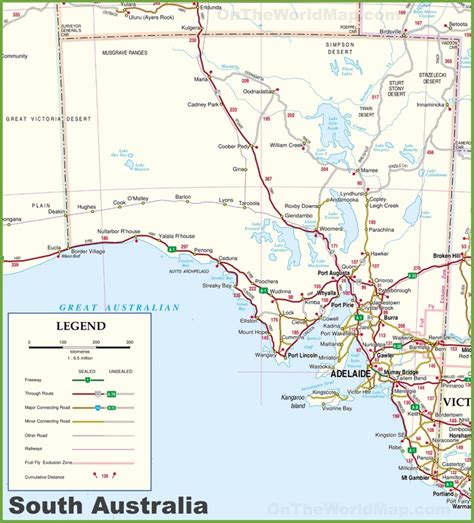 Large detailed map of South Australia with cities and towns