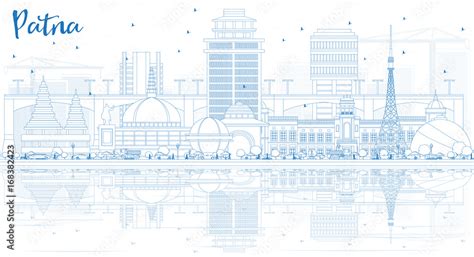 Outline Patna Skyline with Blue Buildings and Reflections. Stock Vector ...