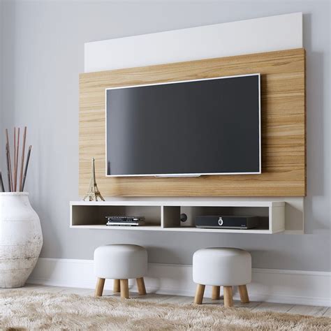 Manhattan Comfort Brill 62.99 Floating Entertainment Center with 2 Shelves in Cinnamon and Off ...