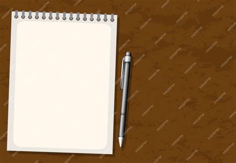 Premium Vector | Cartoon Notebook and Pen on Brown Background