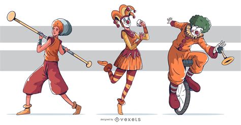 Circus Character Colored Design Pack Vector Download