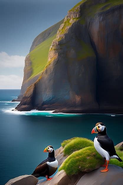 Premium AI Image | Sea cliffs with puffins