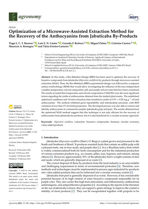 (PDF) Optimization of a Microwave-Assisted Extraction Method for the Recovery of the ...