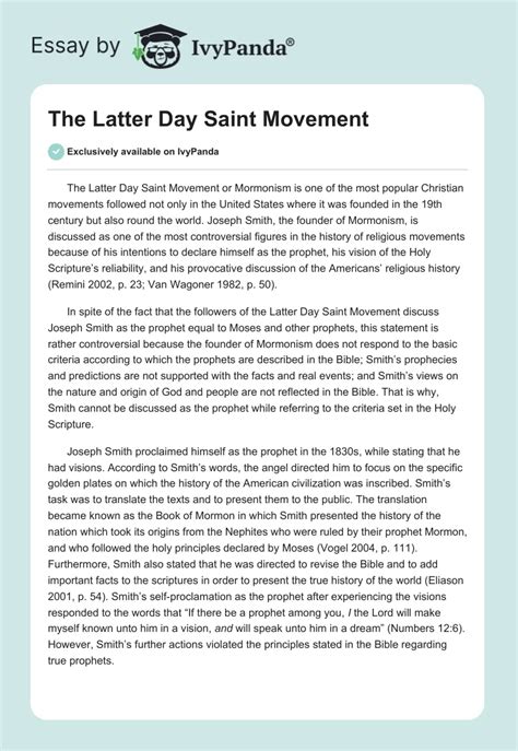 The Latter Day Saint Movement - 1657 Words | Essay Example