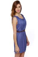 Flirty Perwinkle Blue Dress - Sleeveless Dress - Belted Dress - $36.00