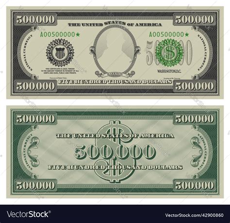 Five hundred thousand dollars banknote gray Vector Image