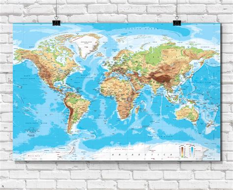 Physical World Wall Map - Miller Projection | World Maps Online