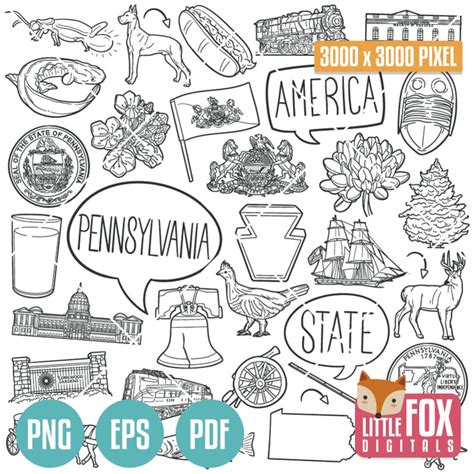 Pennsylvania State Symbols. American State Clipart. PA Philadelphia ...