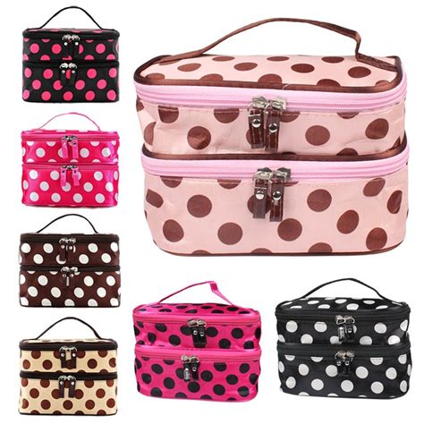 Portable Women Dot Large 2 Layers Make-up Cosmetic Set Beauty Case ...