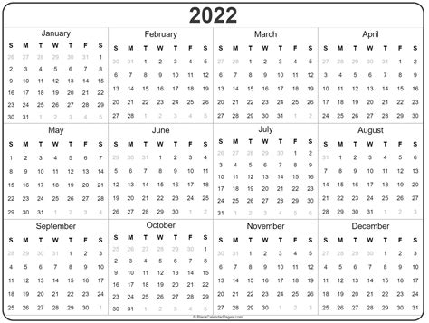 2022 year calendar | yearly printable