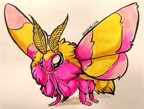 Cartoon Rosy Maple Moth - The moth's wings range from purple to pink and have a white. - Magic Pau