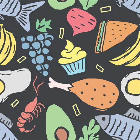 Seamless food pattern. Colored food background 26584608 Vector Art at ...