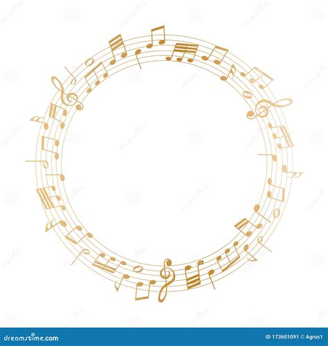 Golden Round Frame with Music Notes on White Background Stock Vector - Illustration of line ...