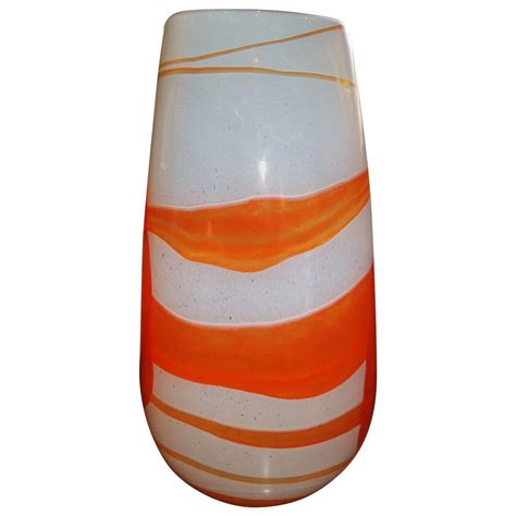 Murano 1960s Art Glass Vase with Swirls of Orange, Red, Yellow and Blue at 1stdibs