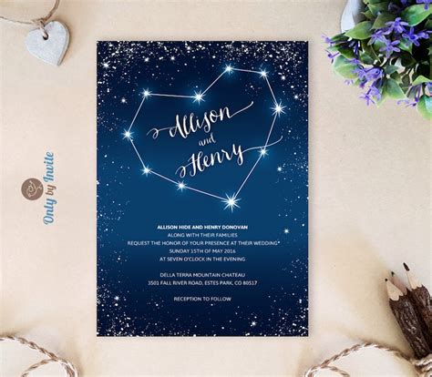 PRINTED Starry Night Wedding Invitations Heart | Etsy